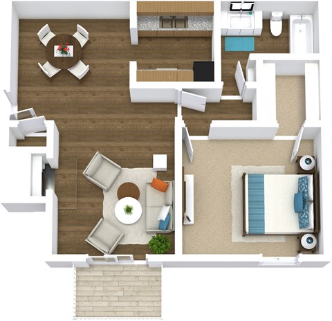 Floor plan for 1 bed, 1 bath, 720 sqft